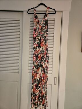 Maaji Tropical Leaf Print Maxi Dress in White, Green, Pink, Orange